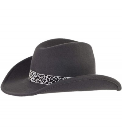 Cowboy Hats Wool Felt Fashion Safari Cowboy Hat with Cheetah Print Hatband for Women - Grey - CB18XZY04QE $26.66