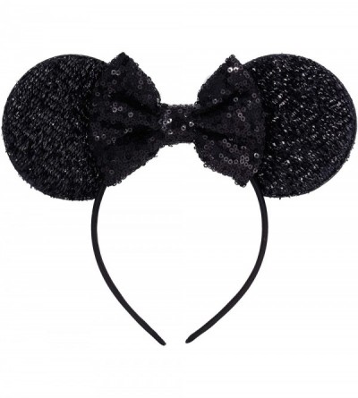 Headbands Sequins Bowknot Lovely Mouse Ears Headband Headwear for Travel Festivals - Black - C2186N47UYW $21.42
