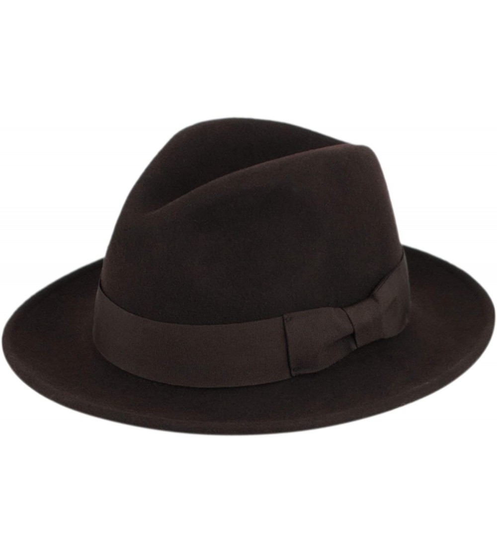 Fedoras Mens Godfather Milano Wool Felt Fedora Grosgrain Band Center Winter Hat - Brown - CI18LHN857K $76.38