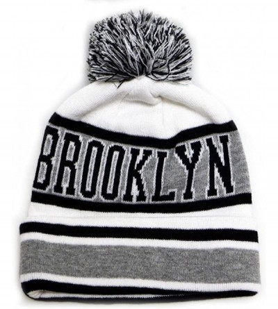 Skullies & Beanies Sk1130 Brooklyn Stripes Pom Pom Beanie Hats - White/Black - CK11PEEQQ2P $26.14