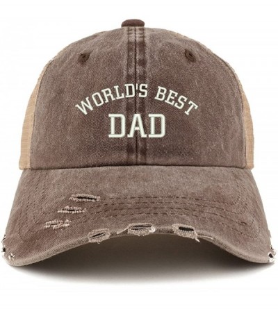 Baseball Caps World's Best Dad Embroidered Frayed Bill Trucker Mesh Back Cap - Brown - CJ18CWWAGHE $17.55