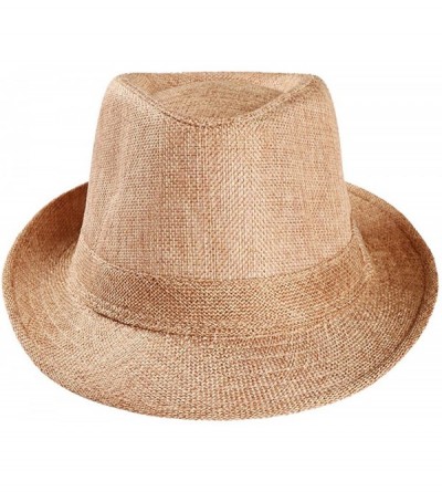 Sun Hats Summer Straw Fedora Hat for Women Classic Hat Cute Beach Panama Hats Cuban Trilby Hat - Khaki - CV18Q75TMOG $7.70