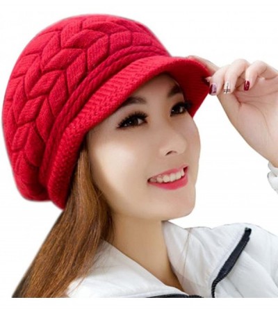 Skullies & Beanies Women Fashion Winter Skull Beanies Knitted Hats Cap Snow Ski With Visor - Watermelon Red - CO188N72Z4Q $8.25