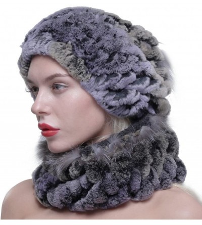 Skullies & Beanies Women's Real Rex Rabbit Fur Slouch Hat Cap with Fox Ball Pom Pom - Purple - CJ12N38LXEK $34.62
