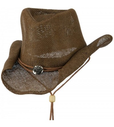 Cowboy Hats Fashion Straw Cowboy Hat with Chin Cord - Brown - CX11E8U3FOD $30.71