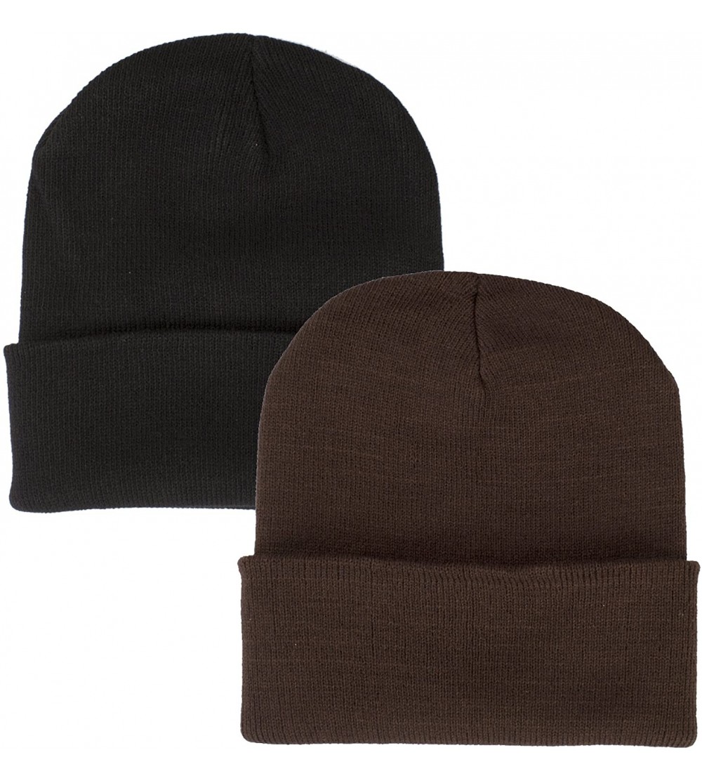 Skullies & Beanies 2 Pack Beanie Hats Assorted Colors 11.5 Inches Long Skull Caps - Black & Brown - C9188CK80CX $9.69