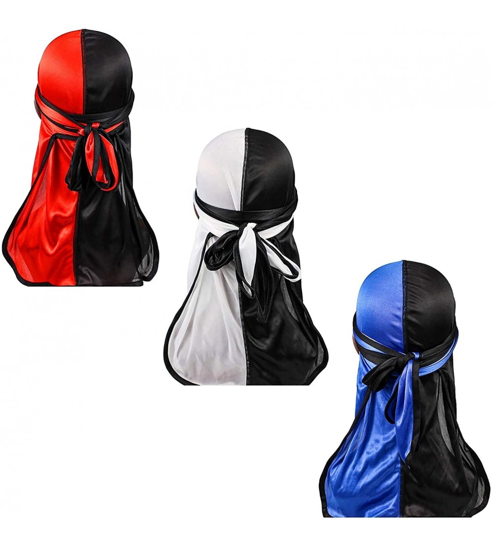 Skullies & Beanies 3PCS Silky Durags Pack for Men Waves- Satin Headwrap Long Tail Doo Rag- Award 1 Wave Cap - Style4 - C118Z2...