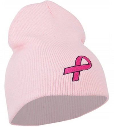 Skullies & Beanies Pink Ribbon Breast Cancer Embroidered Short Beanie - Pink - C411M6L26GT $23.46