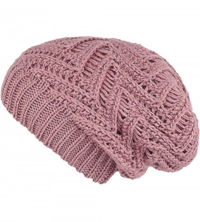 Skullies & Beanies Knit Oversized Slouchy Chunky Soft Warm Winter Baggy Beanie Hat - Pink - C918I6ONC9K $10.07