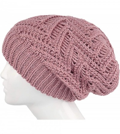 Skullies & Beanies Knit Oversized Slouchy Chunky Soft Warm Winter Baggy Beanie Hat - Pink - C918I6ONC9K $10.07