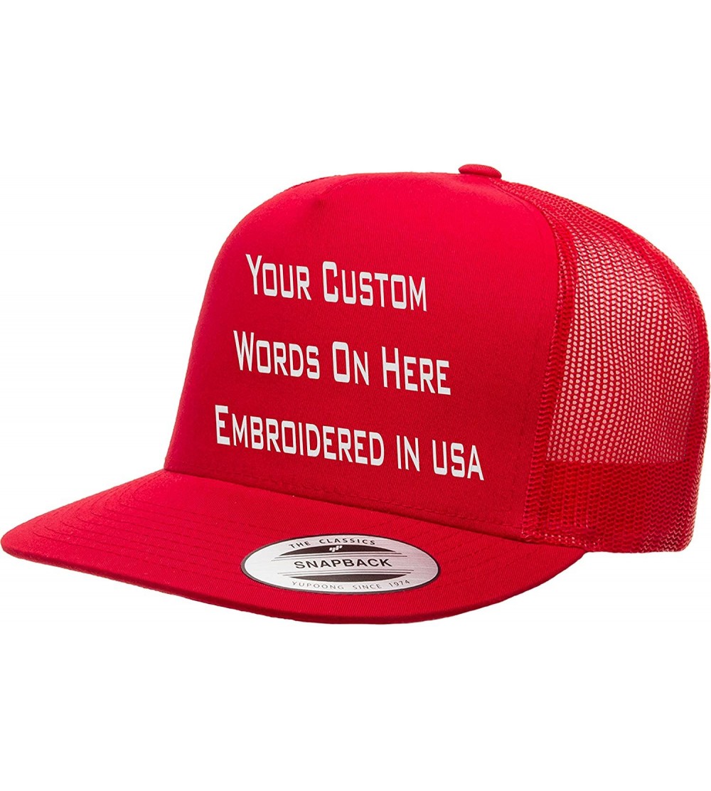 Baseball Caps Custom Trucker Flatbill Hat Yupoong 6006 Embroidered Your Text Snapback - Red - CZ1887NCEMX $22.39