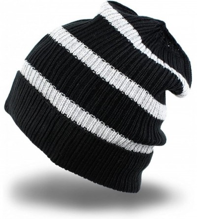 Skullies & Beanies Beanie Hat for Men and Women Winter Warm Hats Knit Slouchy Thick Skull Cap - Black&grey - C1187Q7HN7T $20.65