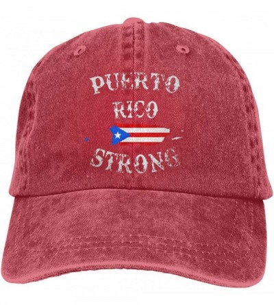 Baseball Caps Unisex Puerto Rico Strong Yarn-Dyed Denim Baseball Cap Adjustable Topee for Men Or Women - Red - C219249O5AA $8.73