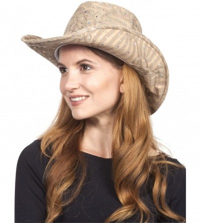 Cowboy Hats Glitter Sequin Trim Cowboy Hat - Khaki - C1187785ETI $26.56
