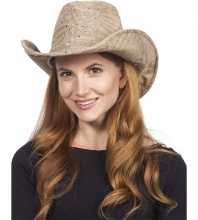 Cowboy Hats Glitter Sequin Trim Cowboy Hat - Khaki - C1187785ETI $26.56