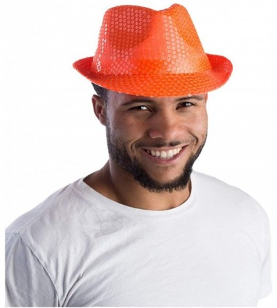 Fedoras Colorful Sequined Fedora Hat for Adults - Orange - CQ11YMQC8P5 $18.18