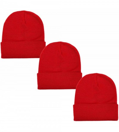 Skullies & Beanies Unisex Beanie Cap Knitted Warm Solid Color - Red - CT18XRZYM9T $19.40