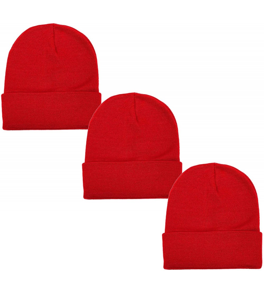 Skullies & Beanies Unisex Beanie Cap Knitted Warm Solid Color - Red - CT18XRZYM9T $8.80