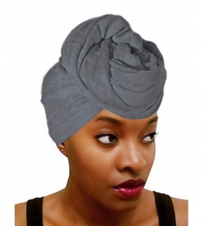 Headbands African Head Scarf-Cotton Long Turban Headwrap Large Stretch Jersey Neck Shawl Dark Grey - CM1996TH2HZ $10.33