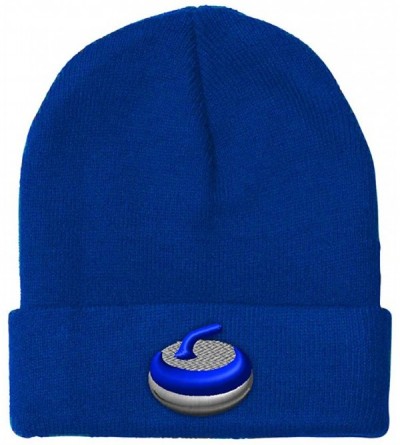 Skullies & Beanies Custom Beanie for Men & Women Sport Curling Stone Gear Embroidery Skull Cap Hat - Royal Blue - CV18C2SAKKU...