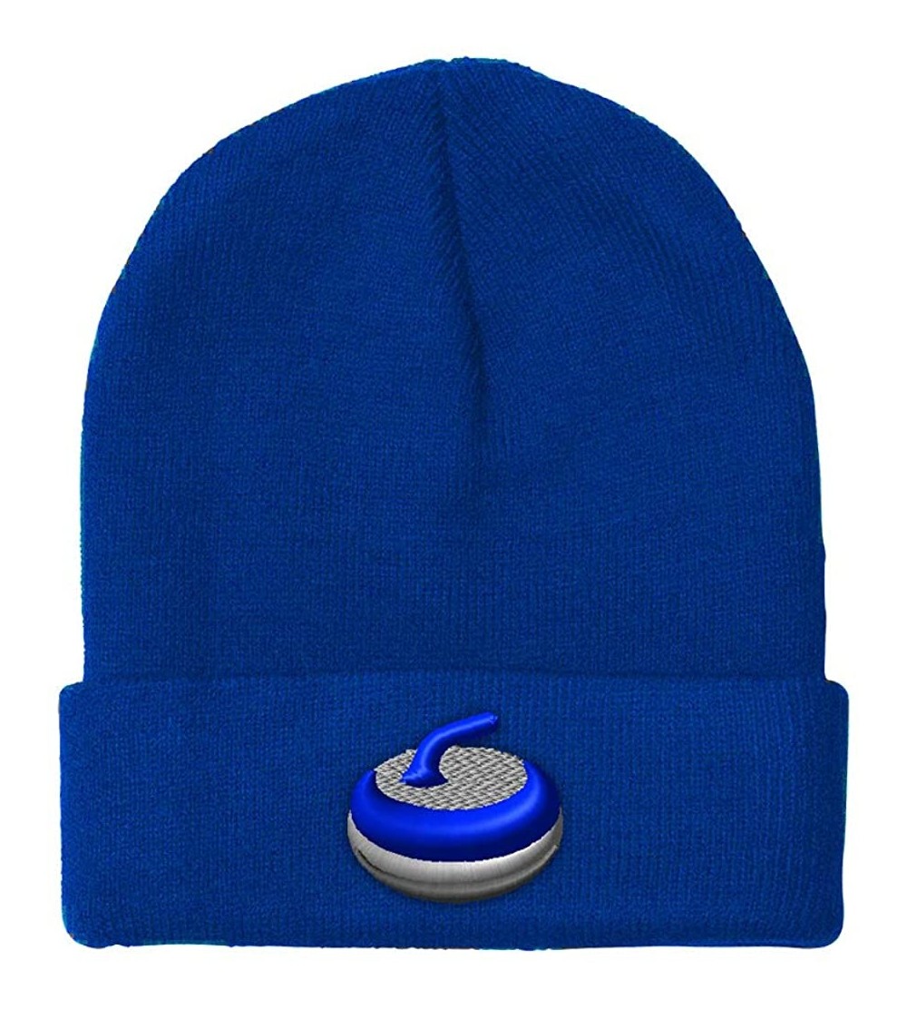 Skullies & Beanies Custom Beanie for Men & Women Sport Curling Stone Gear Embroidery Skull Cap Hat - Royal Blue - CV18C2SAKKU...