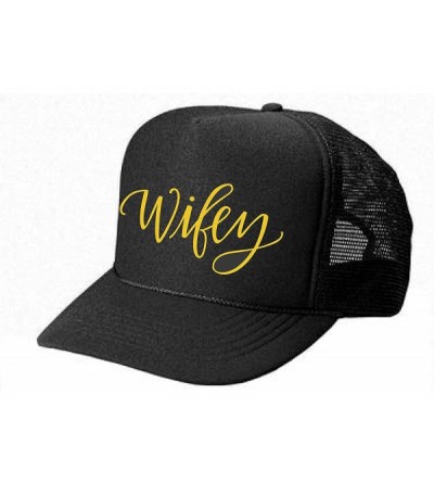 Baseball Caps Women's Mens Unisex Trucker HAT - Wifey - Cool Stylish Apparel Accessories - Black-gold Print - C2185C3U6MC $16.60