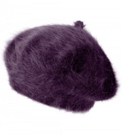 Berets Solid Color Angora French Beret Furry Artist Flat Winter Hat - Purple With Tab - C518L2SI7MD $58.94