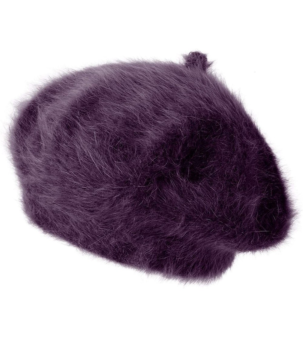 Berets Solid Color Angora French Beret Furry Artist Flat Winter Hat - Purple With Tab - C518L2SI7MD $36.64