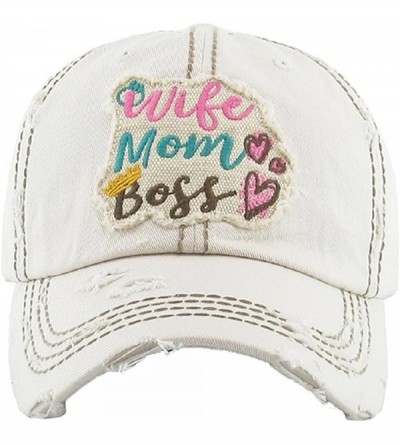 Baseball Caps Adjustable Wife Mom Boss Vintage Distress Heart Crown Hat Cap Pink Blue - Beige Khaki Off White Tan - C518E5N5H...