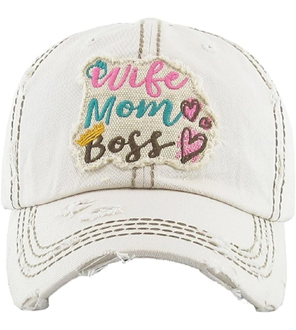 Baseball Caps Adjustable Wife Mom Boss Vintage Distress Heart Crown Hat Cap Pink Blue - Beige Khaki Off White Tan - C518E5N5H...