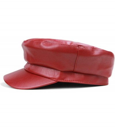 Newsboy Caps Women Newsboy Hat Cap for Ladies Visor Beret Hat - 4b53-pu Leather-red - CF18LZNHWDM $15.41