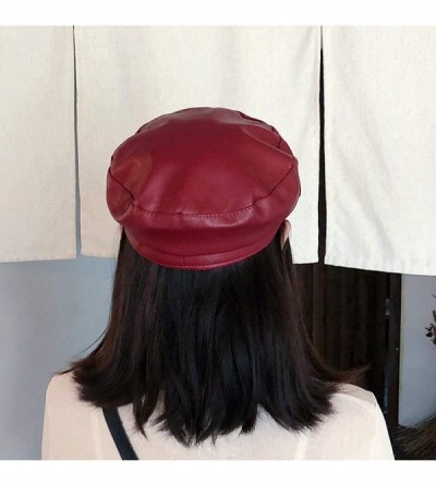 Newsboy Caps Women Newsboy Hat Cap for Ladies Visor Beret Hat - 4b53-pu Leather-red - CF18LZNHWDM $15.41