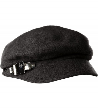 Newsboy Caps Women's Rhinstone Cap Wool with Sparkling Trim - Grey Flannel - CK110ID88XR $75.69