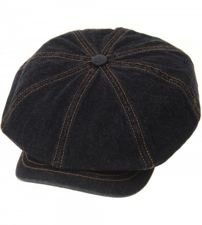 Newsboy Caps Denim Cotton Newsboy Hat Baker Boy Beret Flat Cap KR3613 - Black - CU183GGKQZO $41.98