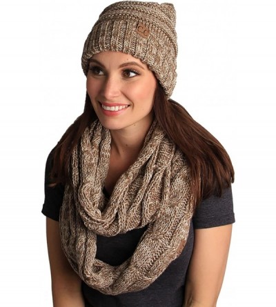 Skullies & Beanies Oversized Slouchy Beanie Bundled with Matching Infinity Scarf - A Mocha Taupe Tricolor Mix - CT18E3LTSUR $...