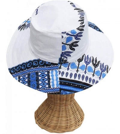 Skullies & Beanies Large Rimmed American South Sunhat African Dashiki Printed Hat - Blue on White - CM18KQE02W5 $29.30