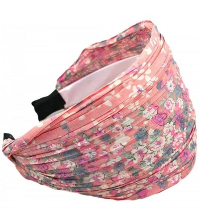 Headbands Womens Floral Lace Pleat Wide Headband Hair Band - Floral-pink - C812MLXU8GL $11.93