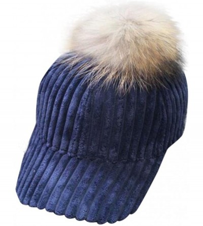 Skullies & Beanies Women Men Unisex Baseball Cap Snapback Hats Faux Fur Ball Winter Warm Hat - Blue - C818747LRYC $14.14