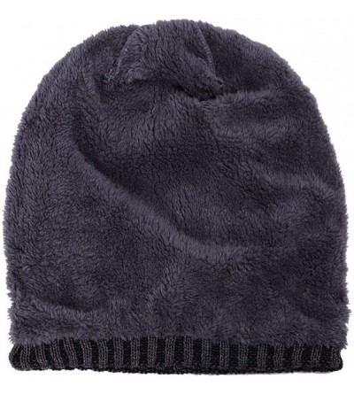Skullies & Beanies Men Slouchy Knit Beanie Winter Hat with Fleece Thick Scarf Sets - Grey - CD192C269NS $15.32