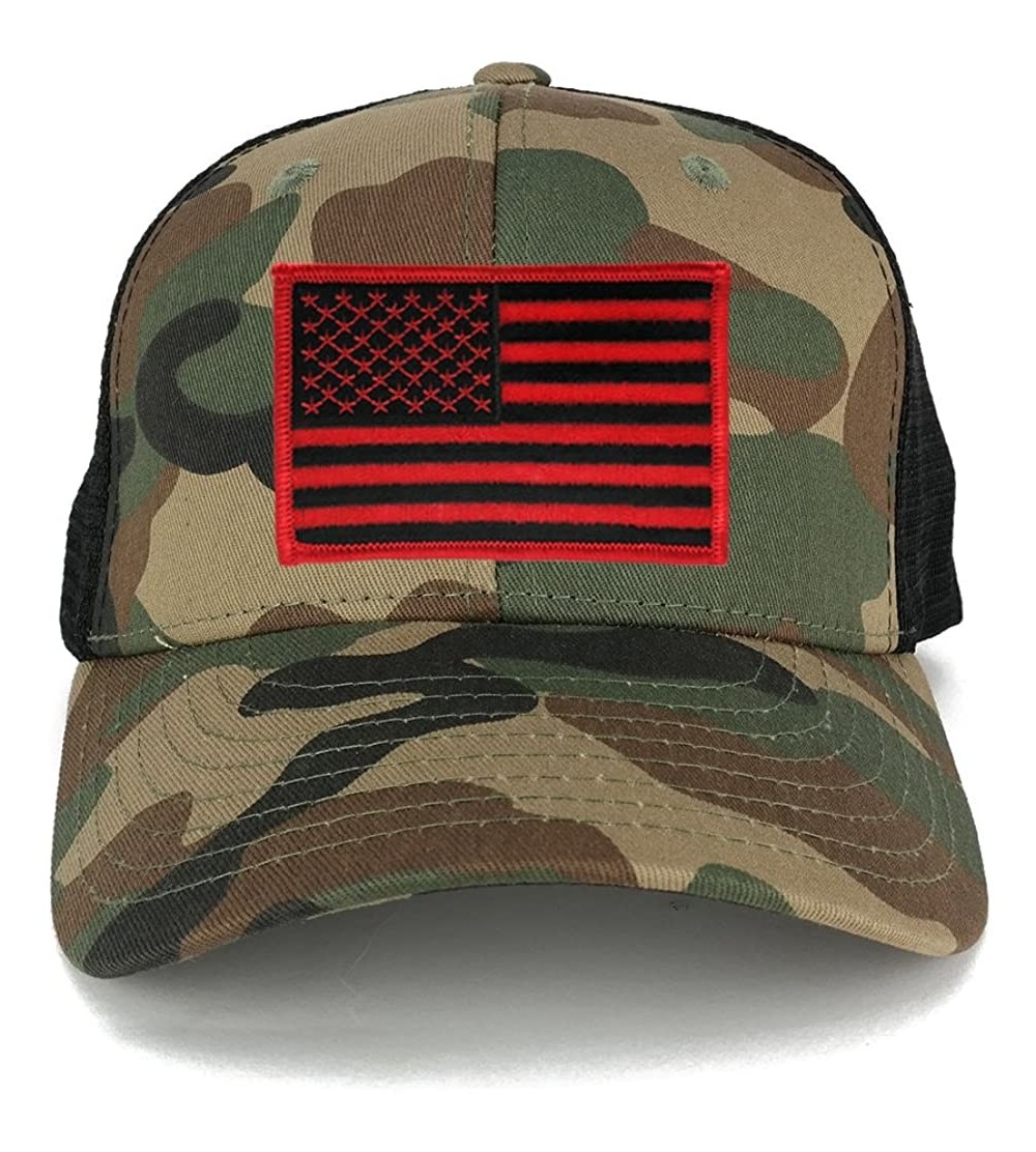 Baseball Caps US American Flag Embroidered Iron on Patch Adjustable Camo Trucker Cap - WWB - Black Red Patch - CR12N3445BX $1...