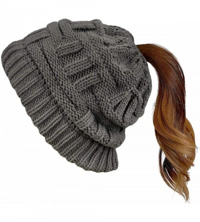 Skullies & Beanies Women's Ponytail Beanie Hat Soft Stretch Cable Knit Hat Warm Winter Hat - Grey - C618AQTK94C $9.06