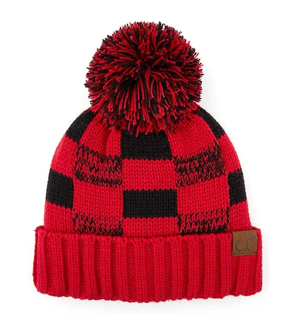 Skullies & Beanies Exclusive University College School Team Color Knit Skully Hat Beanie with Pom - Red/Black - CA18ZOWW6KY $...