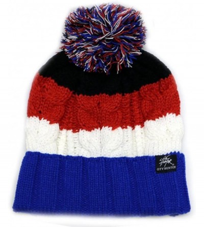 Skullies & Beanies Bold Stripe Pom Pom Knit Hat - Royal/Red - C511ORCDSCL $26.77