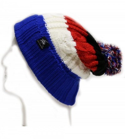 Skullies & Beanies Bold Stripe Pom Pom Knit Hat - Royal/Red - C511ORCDSCL $16.64
