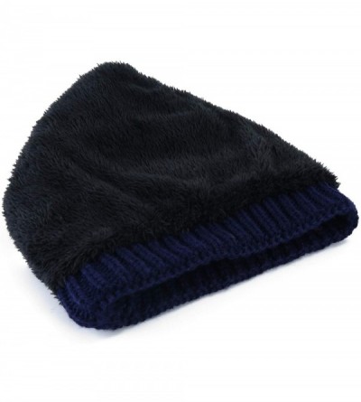 Skullies & Beanies Women's Knitted Messy Bun Hat Ponytail Beanie Baggy Chunky Stretch Slouchy Winter - Navy - CT18YTD0064 $7.82