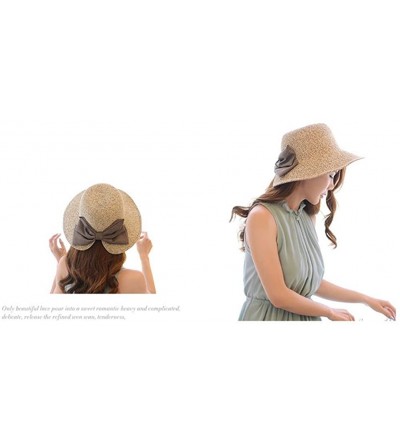 Sun Hats Womens Floppy Summer Sun Beach Straw Bow tie Hat Wide Large Brim Beach Straw Sun Cap - Beige - CS17YY8U58E $18.87