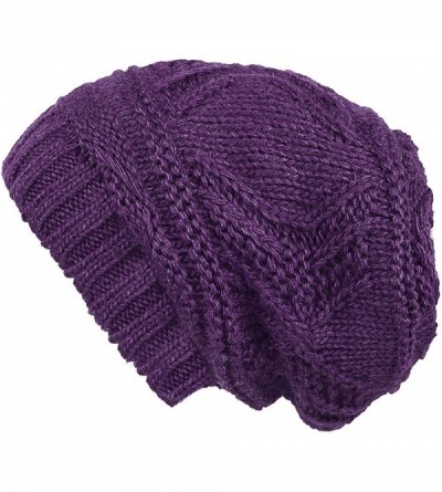 Skullies & Beanies Knit Slouchy Oversized Soft Warm Winter Beanie Hat - Purple - CX186RE5ERO $19.74