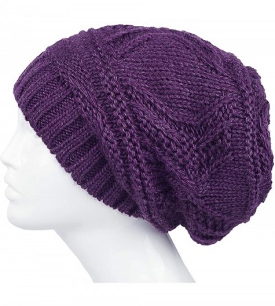 Skullies & Beanies Knit Slouchy Oversized Soft Warm Winter Beanie Hat - Purple - CX186RE5ERO $9.74