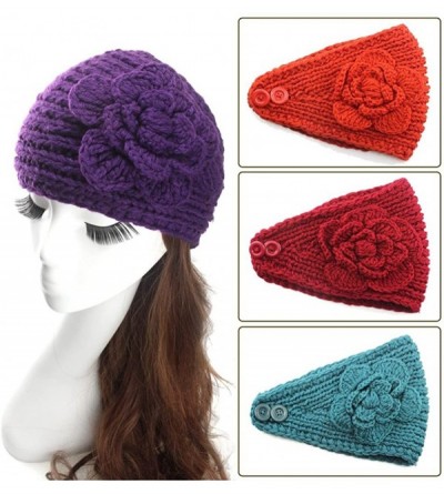 Skullies & Beanies Women's Fashion Crochet Flowers Headband Knitted Hat Cap Headwrap Bands - Dark Grey - CL187IM07RC $13.17