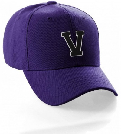 Baseball Caps Classic Baseball Hat Custom A to Z Initial Team Letter- Purple Cap White Black - Letter V - C618NXXLITH $12.31